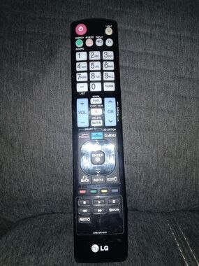 LG Black Remote with White and Light Blue Buttons